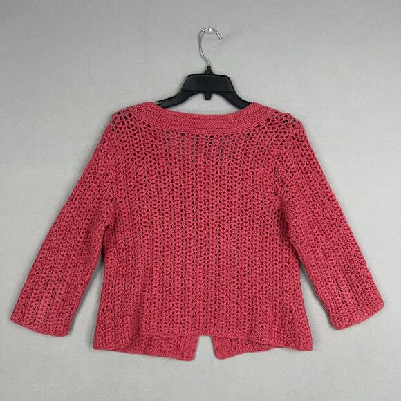 Talbots Sweater Womens Small Pink Hand Knit Cardigan Crochet Coastal Cottage - Picture 5 of 12